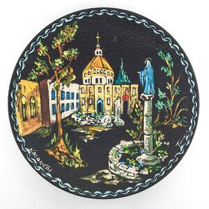 Wall Hanging Madonna Hand Painted Art Metal Dish Basilica Church Nazareth 12"